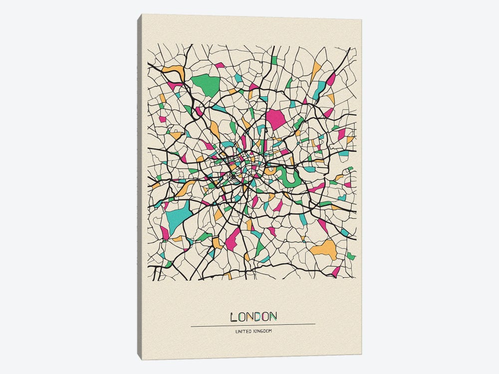 London, United Kingdom Map by Ayse Deniz Akerman 1-piece Canvas Wall Art