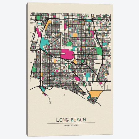 Long Beach, California Map Canvas Print #ADA537} by Ayse Deniz Akerman Canvas Art