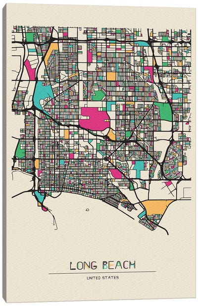 Long Beach, California Map Canvas Art Print - Ayse Deniz Akerman