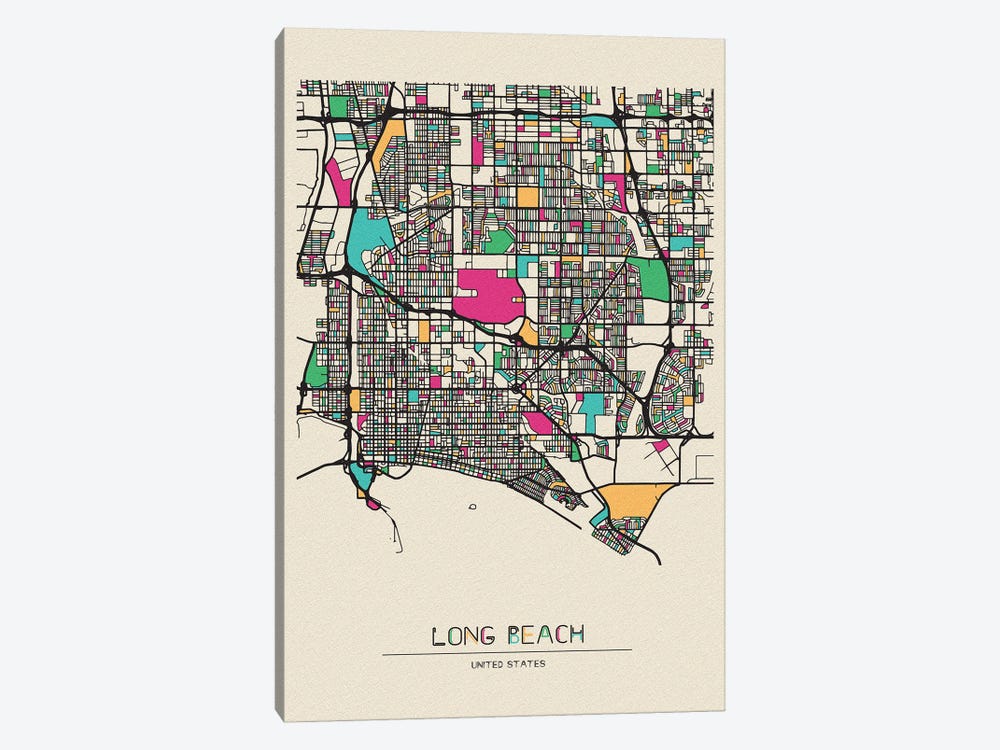Long Beach, California Map by Ayse Deniz Akerman 1-piece Canvas Print