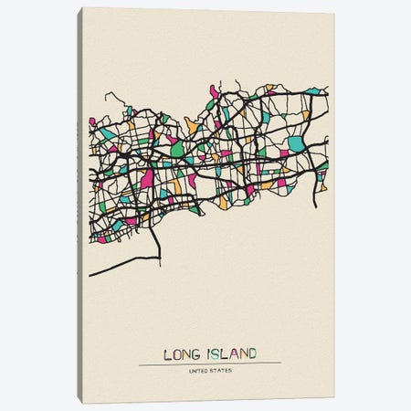 Long Island, New York Map Canvas Print #ADA538} by Ayse Deniz Akerman Art Print