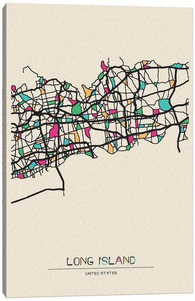 Long Island, New York Map Canvas Art Print - Ayse Deniz Akerman