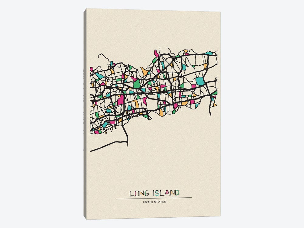 Long Island, New York Map by Ayse Deniz Akerman 1-piece Canvas Art