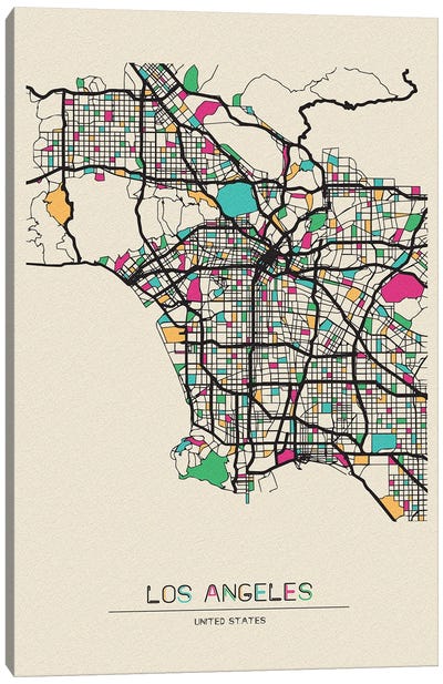 Los Angeles, California Map Canvas Art Print - Large Map Art