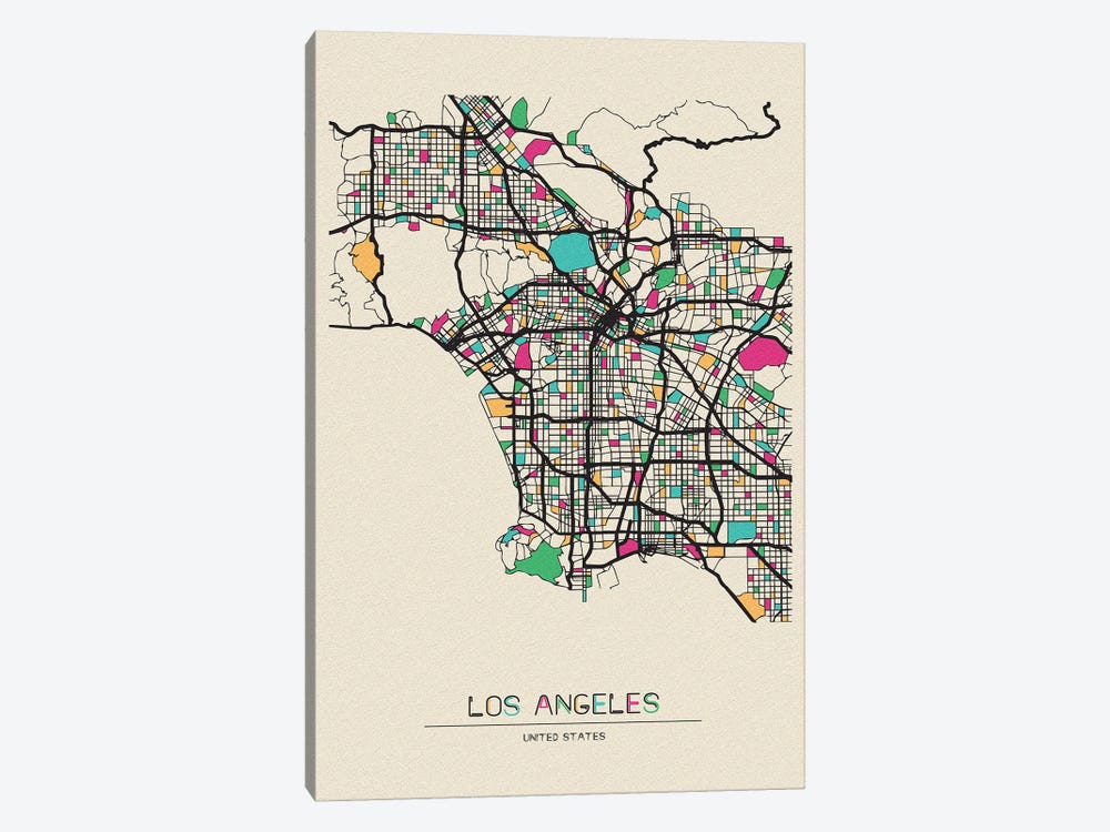 Los Angeles, California Map by Ayse Deniz Akerman 1-piece Canvas Print