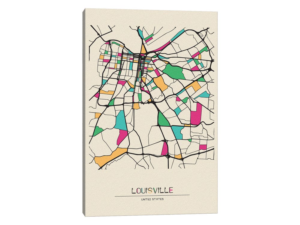 Framed Canvas Art (White Floating Frame) - Louisville, Kentucky Map by Ayse Deniz Akerman ( places > North America > United States > Kentucky >