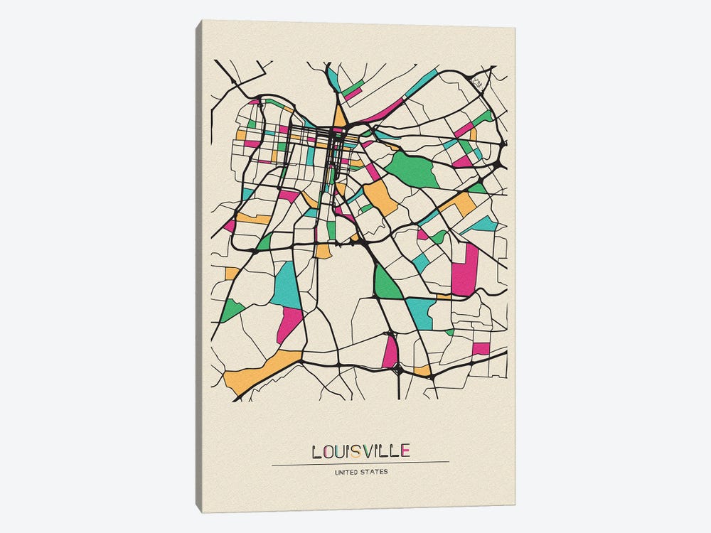 Louisville, Kentucky Map by Ayse Deniz Akerman 1-piece Canvas Print