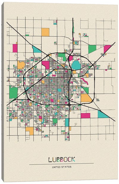Lubbock, Texas Map Canvas Art Print - City Maps