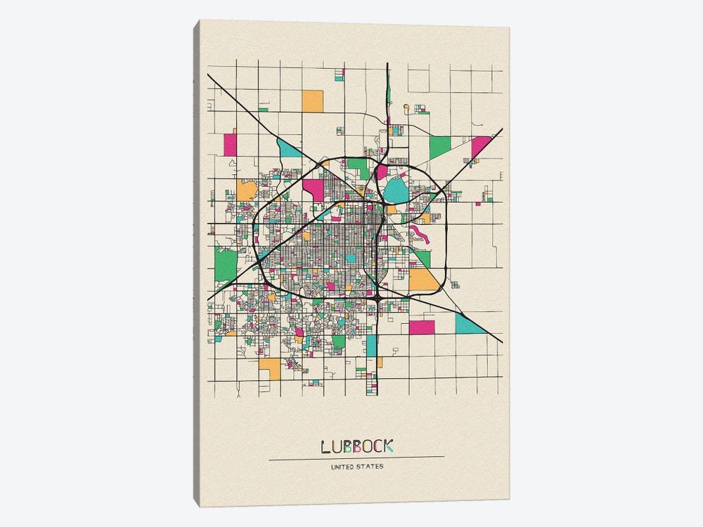 Lubbock, Texas Map by Ayse Deniz Akerman 1-piece Canvas Art