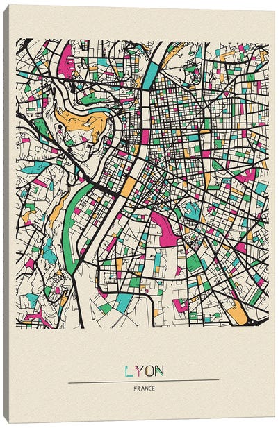 Lyon, France Map Canvas Art Print - City Maps