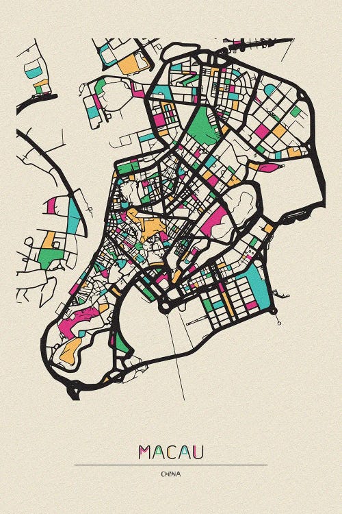 Macau, China Map by Ayse Deniz Akerman wall art