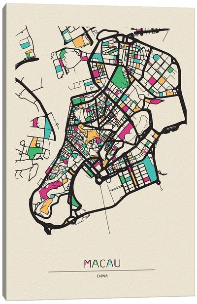 Macau, China Map Canvas Art Print - City Maps