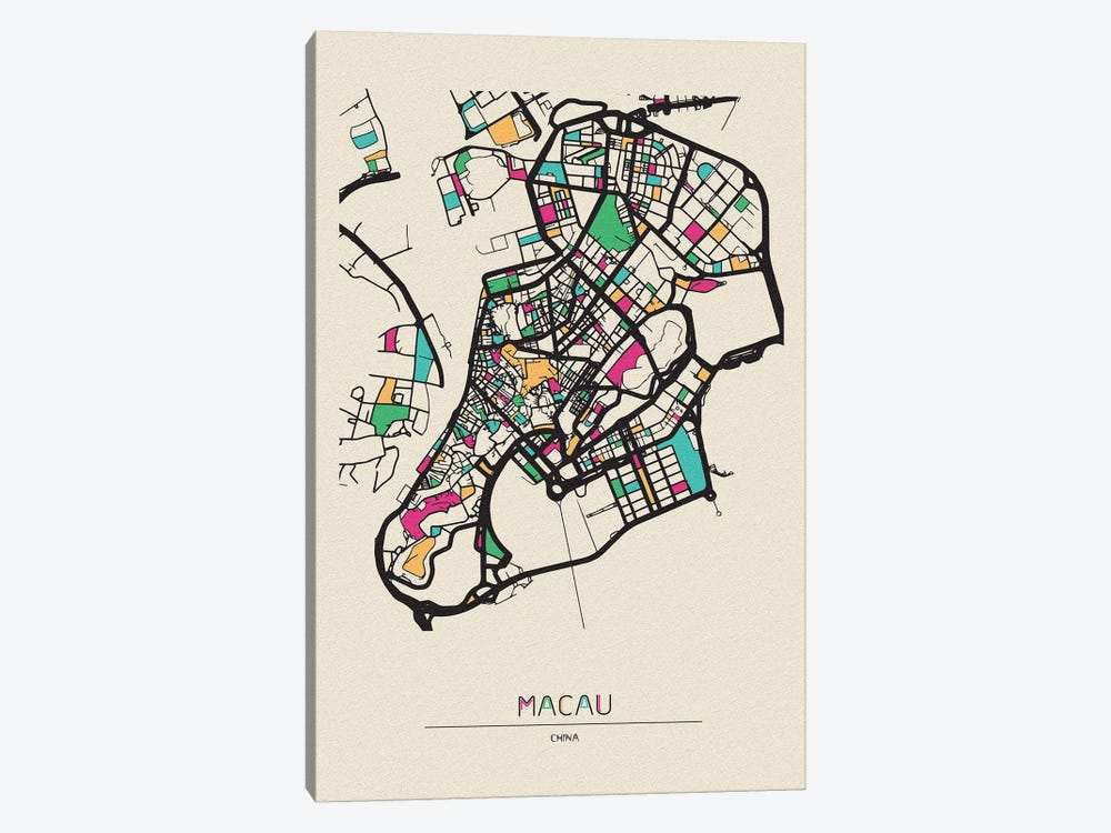 Macau, China Map by Ayse Deniz Akerman 1-piece Canvas Print