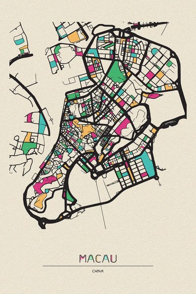 China: Macau, China Map by Ayse Deniz Akerman