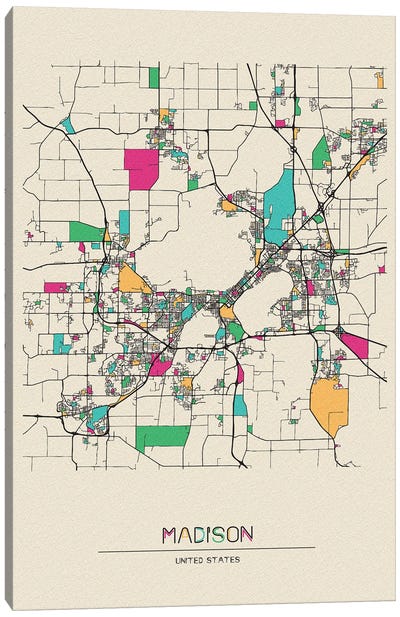 Madison, Wisconsin Map Canvas Art Print - Madison Art