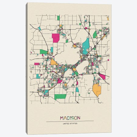 Madison, Wisconsin Map Canvas Print #ADA545} by Ayse Deniz Akerman Art Print