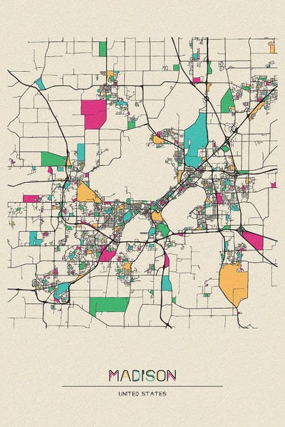 Wisconsin: Madison, Wisconsin Map by Ayse Deniz Akerman