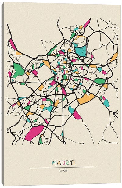 Madrid, Spain Map Canvas Art Print - City Maps