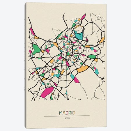 Madrid, Spain Map Canvas Print #ADA546} by Ayse Deniz Akerman Art Print
