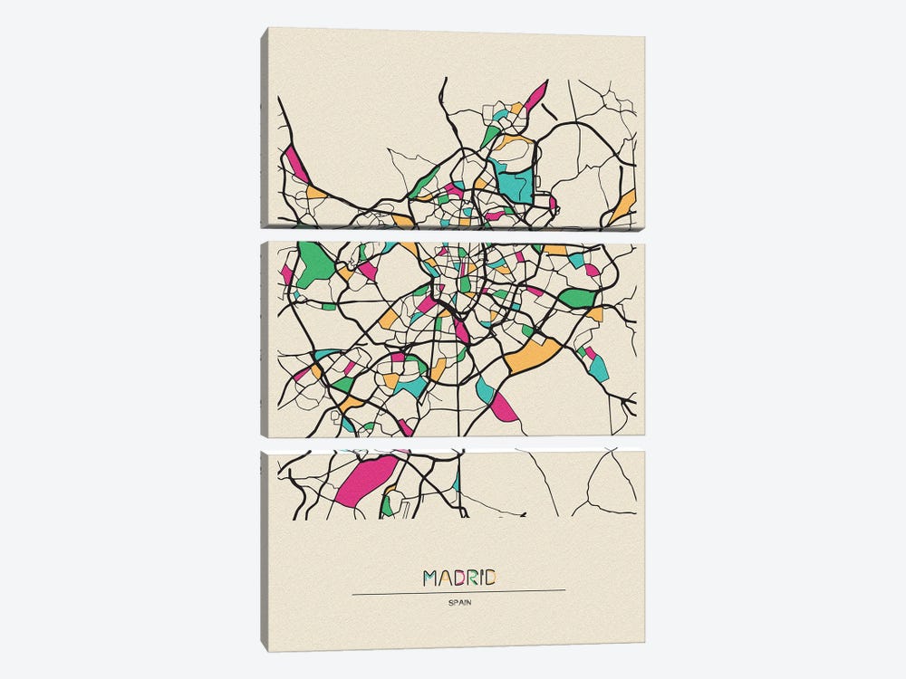 Madrid, Spain Map by Ayse Deniz Akerman 3-piece Canvas Print