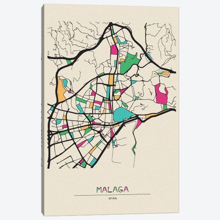Malaga, Spain Map Canvas Print #ADA547} by Ayse Deniz Akerman Canvas Print