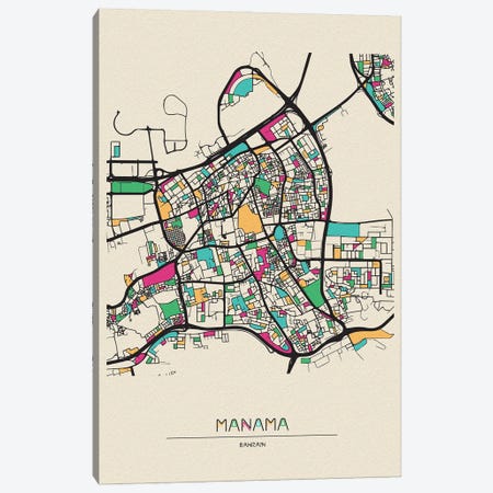 Manama, Bahrain Map Canvas Print #ADA548} by Ayse Deniz Akerman Canvas Art