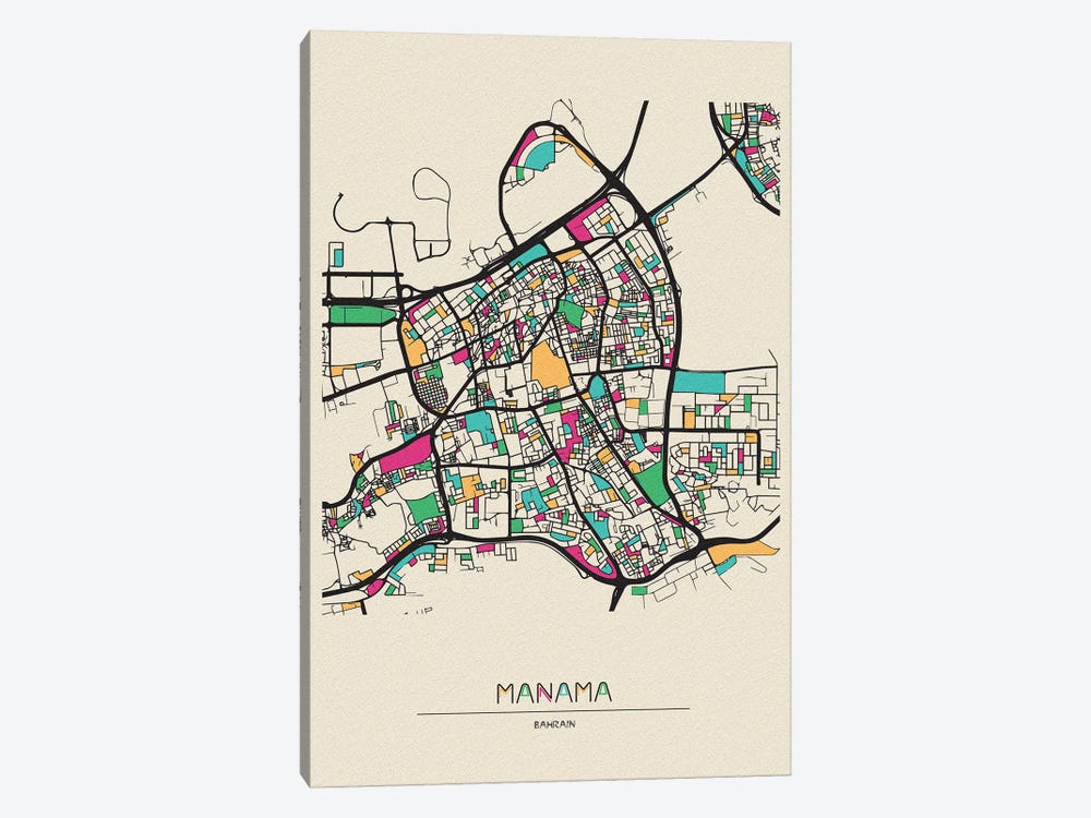 Manama, Bahrain Map by Ayse Deniz Akerman 1-piece Art Print