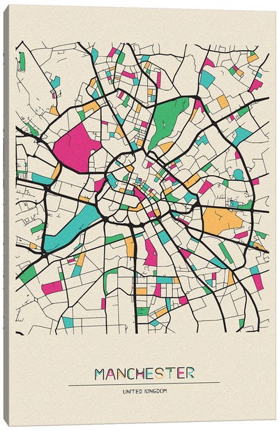 Manchester, England Map Canvas Art Print - Manchester Art