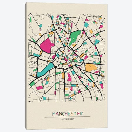 Manchester, England Map Canvas Print #ADA549} by Ayse Deniz Akerman Canvas Artwork