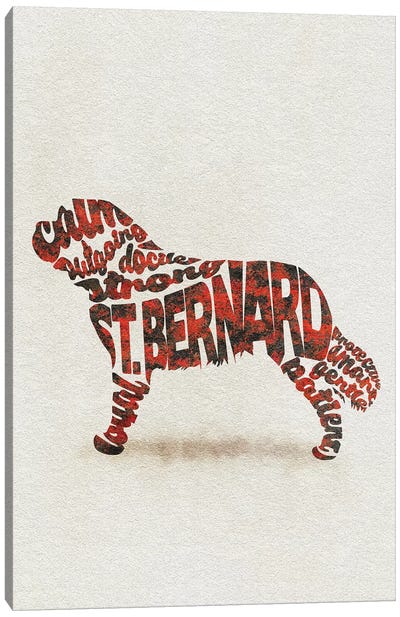St. Bernard Canvas Art Print - Typographic Dogs