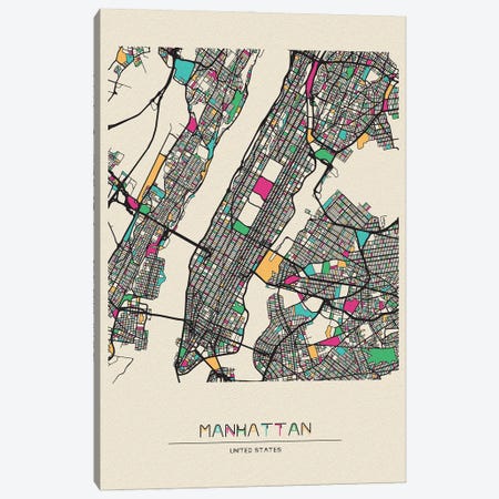 Manhattan, New York Map Canvas Print #ADA550} by Ayse Deniz Akerman Canvas Print