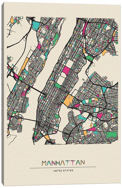 Manhattan, New York Map Canvas Art Print - New York City Map