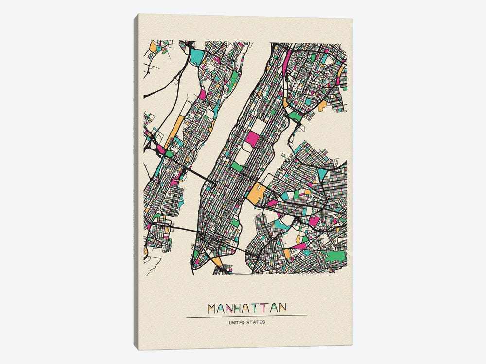 Manhattan, New York Map by Ayse Deniz Akerman 1-piece Canvas Wall Art