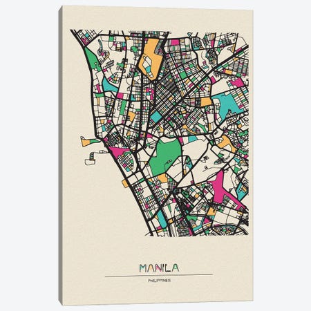 Manila, Philippines Map Canvas Print #ADA551} by Ayse Deniz Akerman Art Print