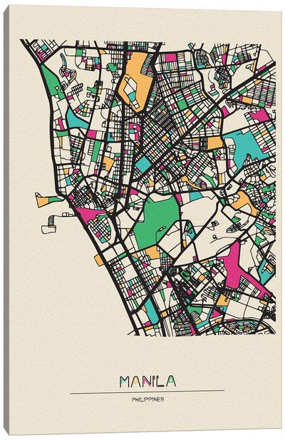 Manila, Philippines Map Canvas Art Print - Ayse Deniz Akerman