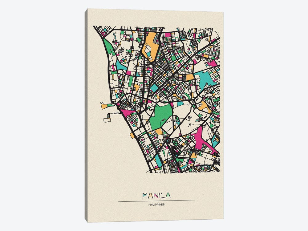 Manila, Philippines Map by Ayse Deniz Akerman 1-piece Art Print
