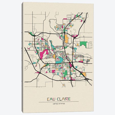 Eau Claire, Wisconsin Map Canvas Print #ADA552} by Ayse Deniz Akerman Art Print