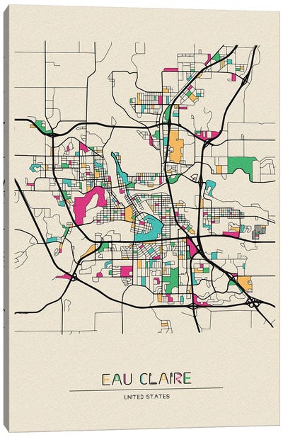 Eau Claire, Wisconsin Map Canvas Art Print - City Maps