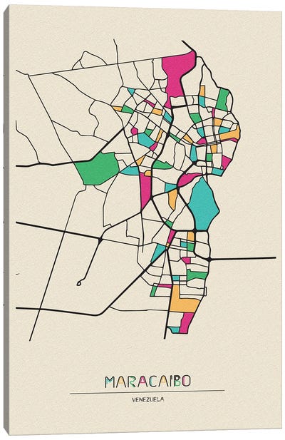 Maracaibo, Venezuela Map Canvas Art Print - City Maps