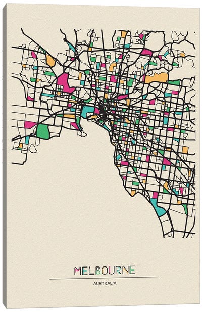 Melbourne, Australia Map Canvas Art Print - City Maps