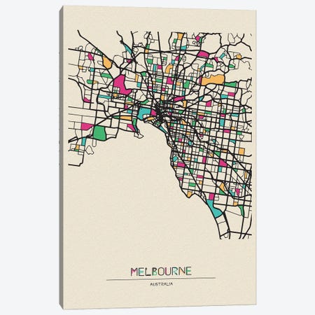 Melbourne, Australia Map Canvas Print #ADA558} by Ayse Deniz Akerman Art Print