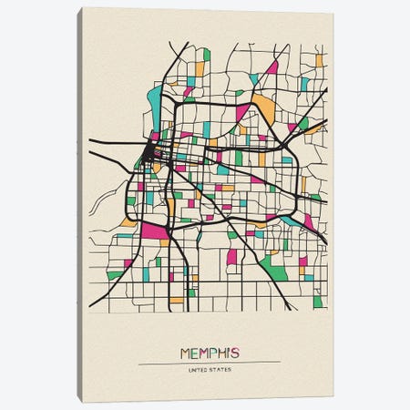 Memphis, Tennessee Map Canvas Print #ADA559} by Ayse Deniz Akerman Art Print