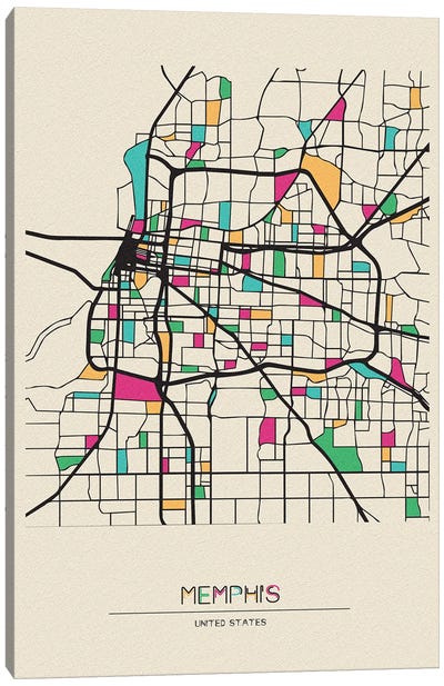 Memphis, Tennessee Map Canvas Art Print - Ayse Deniz Akerman