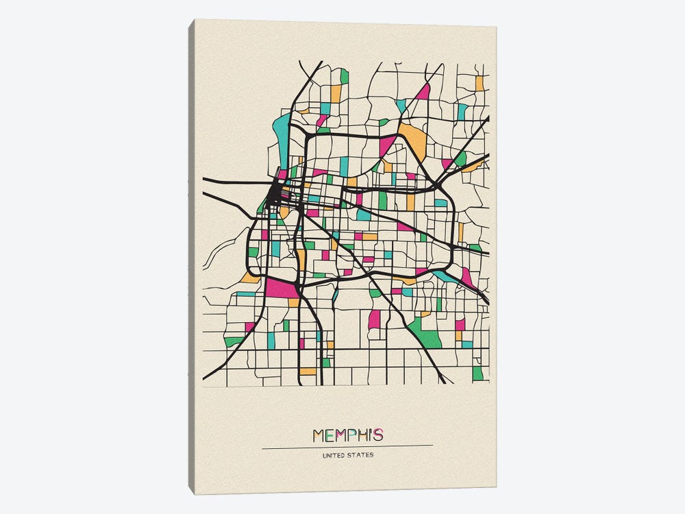 Memphis, Tennessee Map by Ayse Deniz Akerman 1-piece Canvas Print