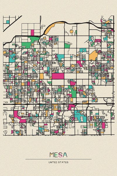 Mesa, Arizona Map by Ayse Deniz Akerman art print