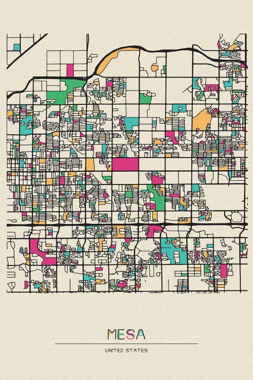 Mesa, Arizona Map by Ayse Deniz Akerman wall art