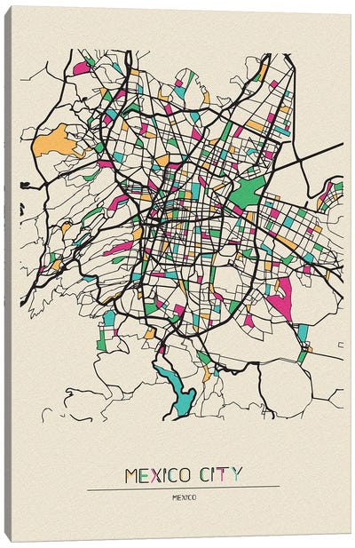 Mexico City Map Canvas Art Print - Ayse Deniz Akerman