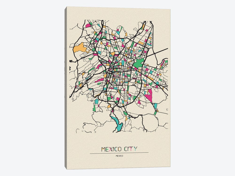 Mexico City Map by Ayse Deniz Akerman 1-piece Canvas Art Print