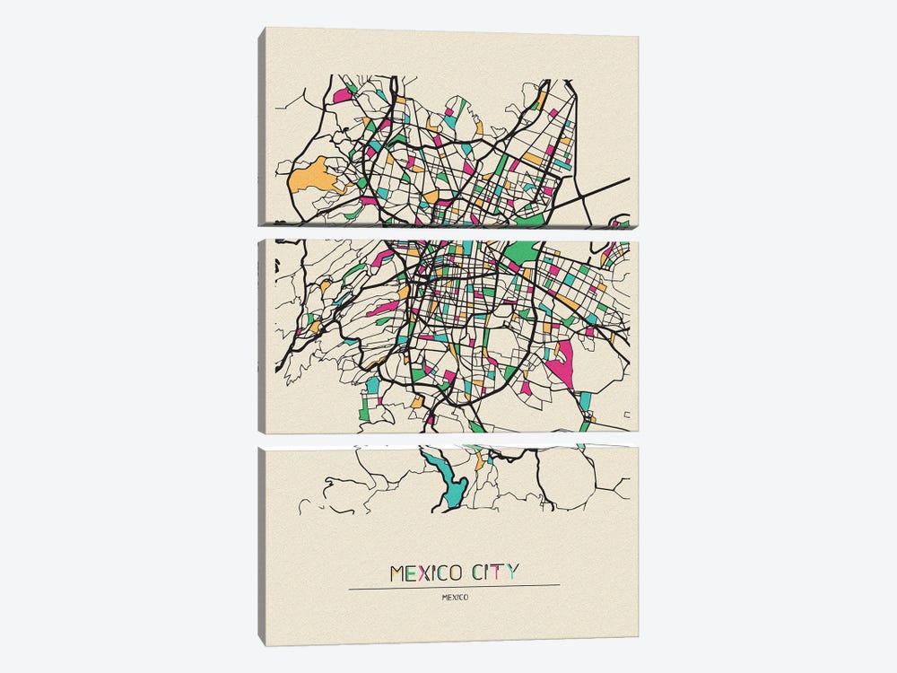 Mexico City Map by Ayse Deniz Akerman 3-piece Art Print