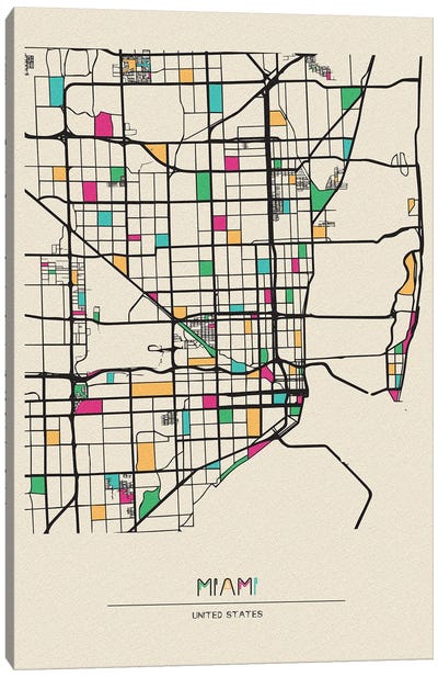 Miami, Florida Map Canvas Art Print - Miami Maps